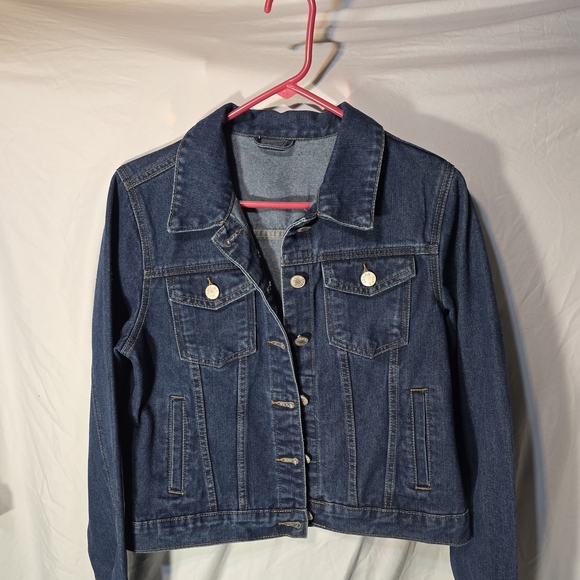 Kina Jackets & Blazers - Women's Dark Blue Denim Jacket with Button Front